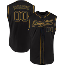 Load image into Gallery viewer, Custom Black Black-Old Gold Authentic Sleeveless Baseball Jersey