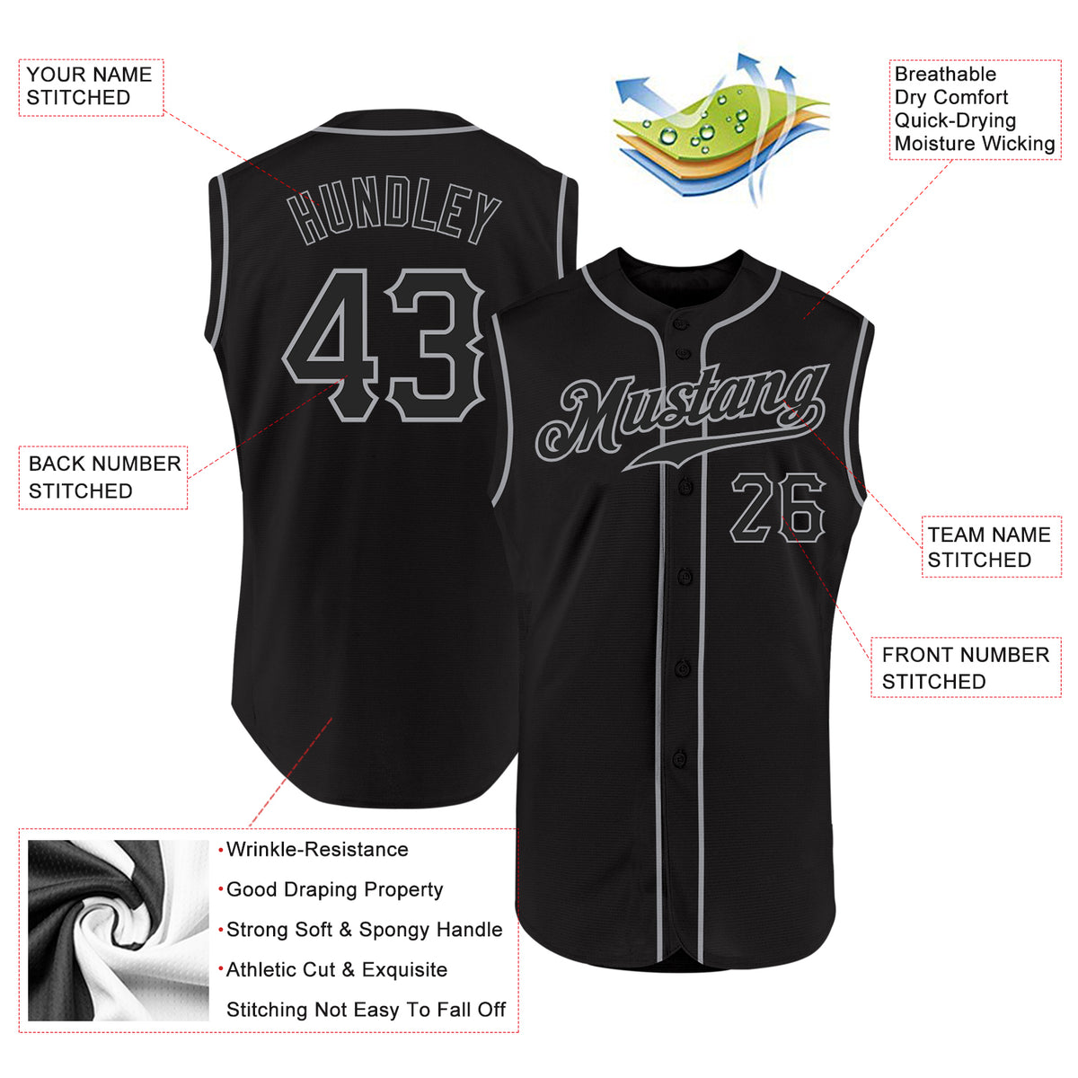 Cheap Custom Black Black-Gray Authentic Sleeveless Baseball Jersey Free  Shipping – CustomJerseysPro