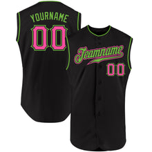 Load image into Gallery viewer, Custom Black Pink-Neon Green Authentic Sleeveless Baseball Jersey
