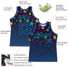 Laden Sie das Bild in den Galerie-Viewer, Custom Black Navy-Teal 3D Pattern Design Autism Awareness Puzzle Pieces Authentic Basketball Jersey