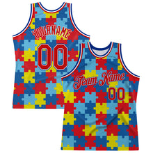 Laden Sie das Bild in den Galerie-Viewer, Custom Black Red-Royal 3D Pattern Design Autism Awareness Puzzle Pieces Authentic Basketball Jersey