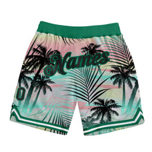 Загрузить изображение в средство просмотра галереи, Custom Black Black-Kelly Green 3D Pattern Design Tropical Palm Leaves Authentic Basketball Shorts