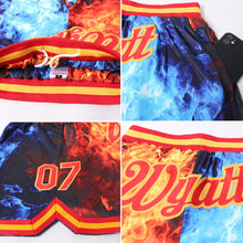 Laden Sie das Bild in den Galerie-Viewer, Custom Black Red-Gold 3D Pattern Design Flame Authentic Basketball Shorts