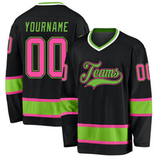 Загрузить изображение в средство просмотра галереи, Custom Black Pink-Neon Green Hockey Jersey