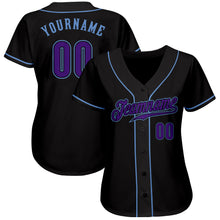 Load image into Gallery viewer, Custom Black Purple-Light Blue Authentic Baseball Jersey