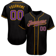 Load image into Gallery viewer, Custom Black Purple-Gold Authentic Baseball Jersey