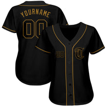 Load image into Gallery viewer, Custom Black Black-Old Gold Authentic Baseball Jersey