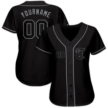 Load image into Gallery viewer, Custom Black Black-Gray Authentic Baseball Jersey