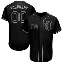 Load image into Gallery viewer, Custom Black Black-Gray Authentic Baseball Jersey