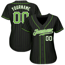 Load image into Gallery viewer, Custom Black Neon Green Pinstripe Neon Green-White Authentic Baseball Jersey