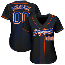 Load image into Gallery viewer, Custom Black Royal Pinstripe Royal-Orange Authentic Baseball Jersey