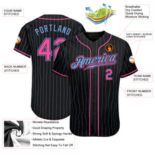 Load image into Gallery viewer, Custom Black Light Blue Pinstripe Pink-Light Blue Authentic Baseball Jersey