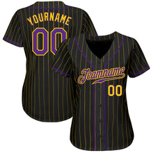 Загрузить изображение в средство просмотра галереи, Custom Black Gold Pinstripe Purple-Gold Authentic Baseball Jersey
