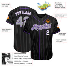 Load image into Gallery viewer, Custom Black Gray Pinstripe Gray-Purple Authentic Baseball Jersey