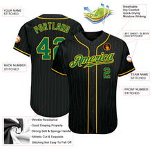 Load image into Gallery viewer, Custom Black Kelly Green Pinstripe Kelly Green-Gold Authentic Baseball Jersey