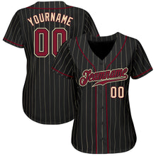 Загрузить изображение в средство просмотра галереи, Custom Black Cream Pinstripe Crimson-Cream Authentic Baseball Jersey