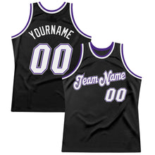 Загрузить изображение в средство просмотра галереи, Custom Black White-Purple Authentic Throwback Basketball Jersey