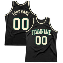 Load image into Gallery viewer, Custom Black Cream-Green Authentic Throwback Basketball Jersey