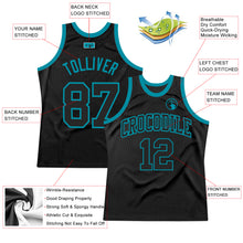 Load image into Gallery viewer, Custom Black Black-Teal Authentic Throwback Basketball Jersey