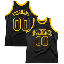 Charger l'image dans la galerie, Custom Black Black-Gold Authentic Throwback Basketball Jersey