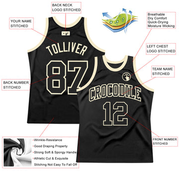 Custom Black Black-Cream Authentic Throwback Basketball Jersey