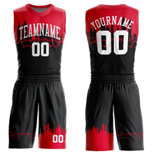 Load image into Gallery viewer, Custom Black White-Red Round Neck Sublimation Basketball Suit Jersey