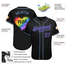 Загрузить изображение в средство просмотра галереи, Custom Black Purple-Light Blue Rainbow Colored Heart For Pride Love Is Love LGBT Authentic Baseball Jersey