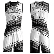 Laden Sie das Bild in den Galerie-Viewer, Custom Black White-Gray Round Neck Sublimation Basketball Suit Jersey