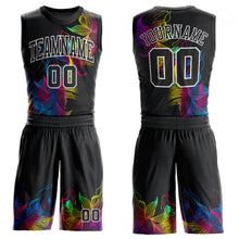 Загрузить изображение в средство просмотра галереи, Custom Black Black-White Round Neck Sublimation Basketball Suit Jersey