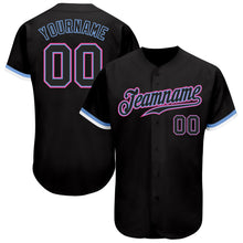 Load image into Gallery viewer, Custom Black Black Light Blue Pink-White Authentic Baseball Jersey