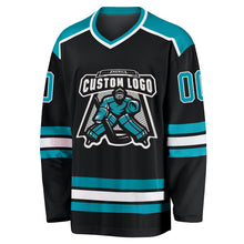Laden Sie das Bild in den Galerie-Viewer, Custom Black Teal-White Hockey Jersey