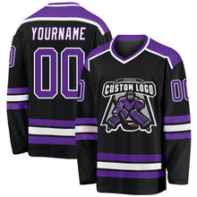 Загрузить изображение в средство просмотра галереи, Custom Black Purple-White Hockey Jersey