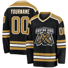 Загрузить изображение в средство просмотра галереи, Custom Black Old Gold-White Hockey Jersey