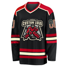 Load image into Gallery viewer, Custom Black Vintage USA Flag Cream-Red Hockey Jersey
