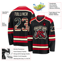 Load image into Gallery viewer, Custom Black Vintage USA Flag Cream-Red Hockey Jersey