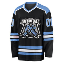 Загрузить изображение в средство просмотра галереи, Custom Black Light Blue-White Hockey Jersey