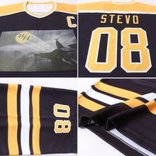 Загрузить изображение в средство просмотра галереи, Custom Black Gold-White Hockey Jersey