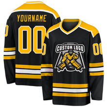 Загрузить изображение в средство просмотра галереи, Custom Black Gold-White Hockey Jersey