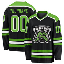 Загрузить изображение в средство просмотра галереи, Custom Black Neon Green-White Hockey Jersey