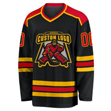 Load image into Gallery viewer, Custom Black Red-Gold Hockey Jersey
