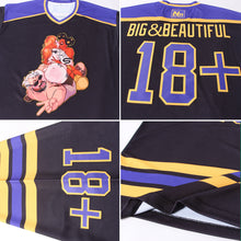 Load image into Gallery viewer, Custom Black Purple-Gold Hockey Jersey