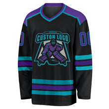 Загрузить изображение в средство просмотра галереи, Custom Black Purple-Teal Hockey Jersey
