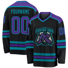 Загрузить изображение в средство просмотра галереи, Custom Black Purple-Teal Hockey Jersey