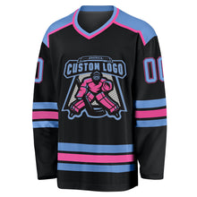 Загрузить изображение в средство просмотра галереи, Custom Black Light Blue-Pink Hockey Jersey