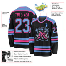 Загрузить изображение в средство просмотра галереи, Custom Black Light Blue-Pink Hockey Jersey