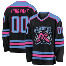 Загрузить изображение в средство просмотра галереи, Custom Black Light Blue-Pink Hockey Jersey