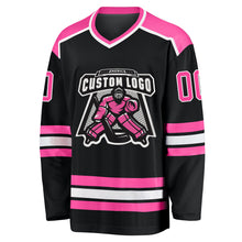 Загрузить изображение в средство просмотра галереи, Custom Black Pink-White Hockey Jersey