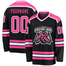 Загрузить изображение в средство просмотра галереи, Custom Black Pink-White Hockey Jersey