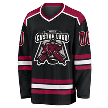 Load image into Gallery viewer, Custom Black Maroon-White Hockey Jersey