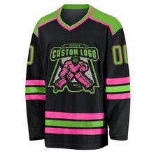 Charger l'image dans la galerie, Custom Black Neon Green-Pink Hockey Jersey